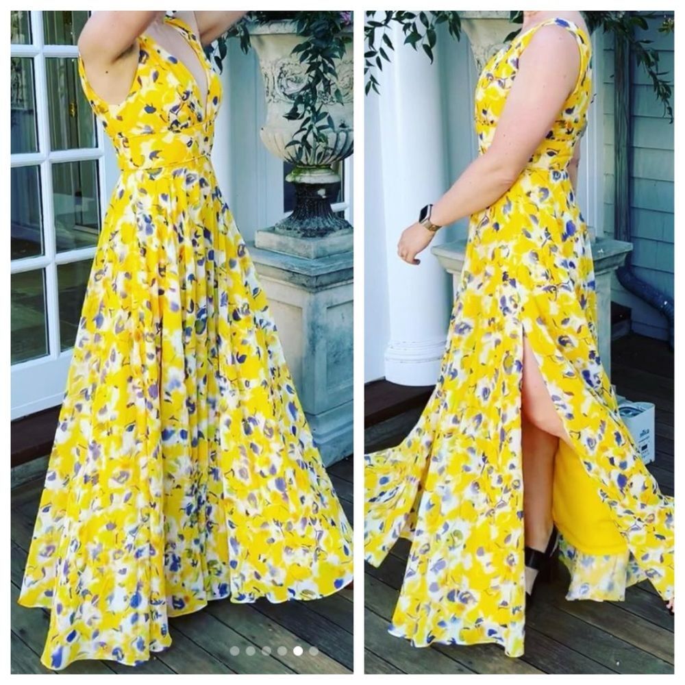 Mac Duggal Yellow Floral Maxi Dress